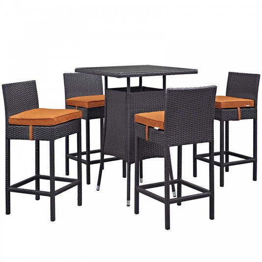 Convene 5 Piece Outdoor Patio Pub Set, Espresso Orange, EEI-1963-EXP-ORA-SET