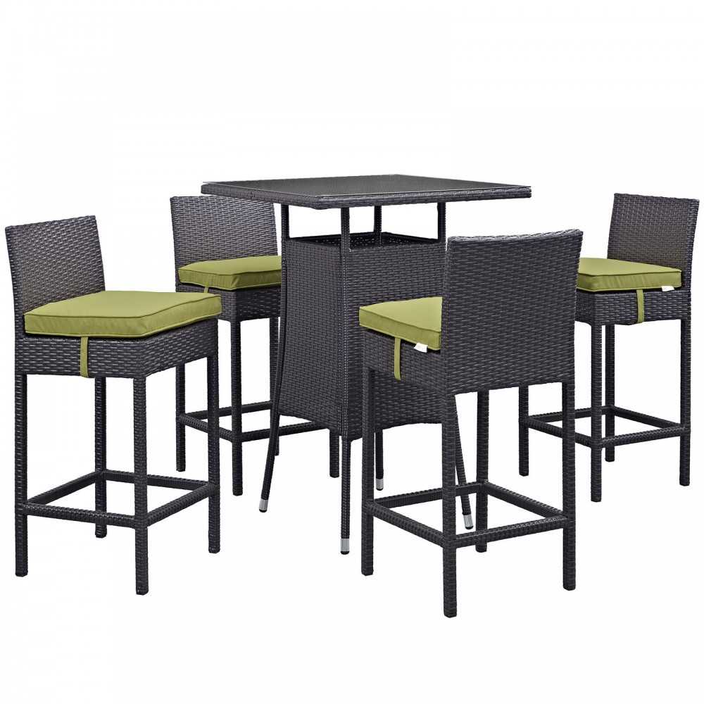 Convene 5 Piece Outdoor Patio Pub Set, Espresso Peridot, EEI-1963-EXP-PER-SET