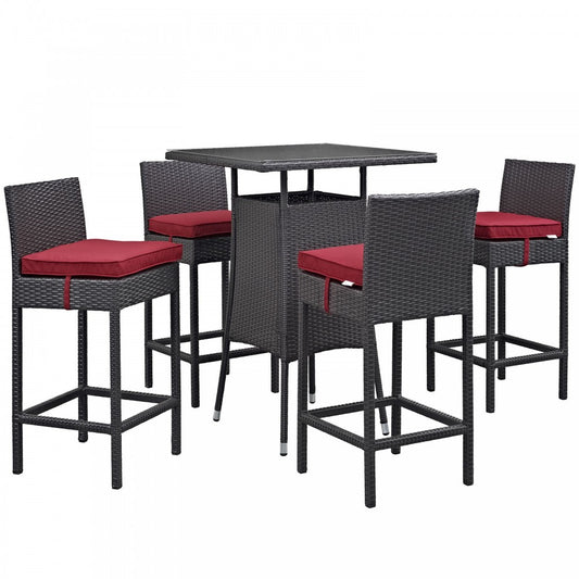 Convene 5 Piece Outdoor Patio Pub Set, Espresso Red, EEI-1963-EXP-RED-SET