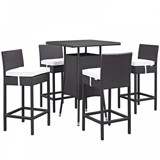 Convene 5 Piece Outdoor Patio Pub Set, Espresso White, EEI-1963-EXP-WHI-SET