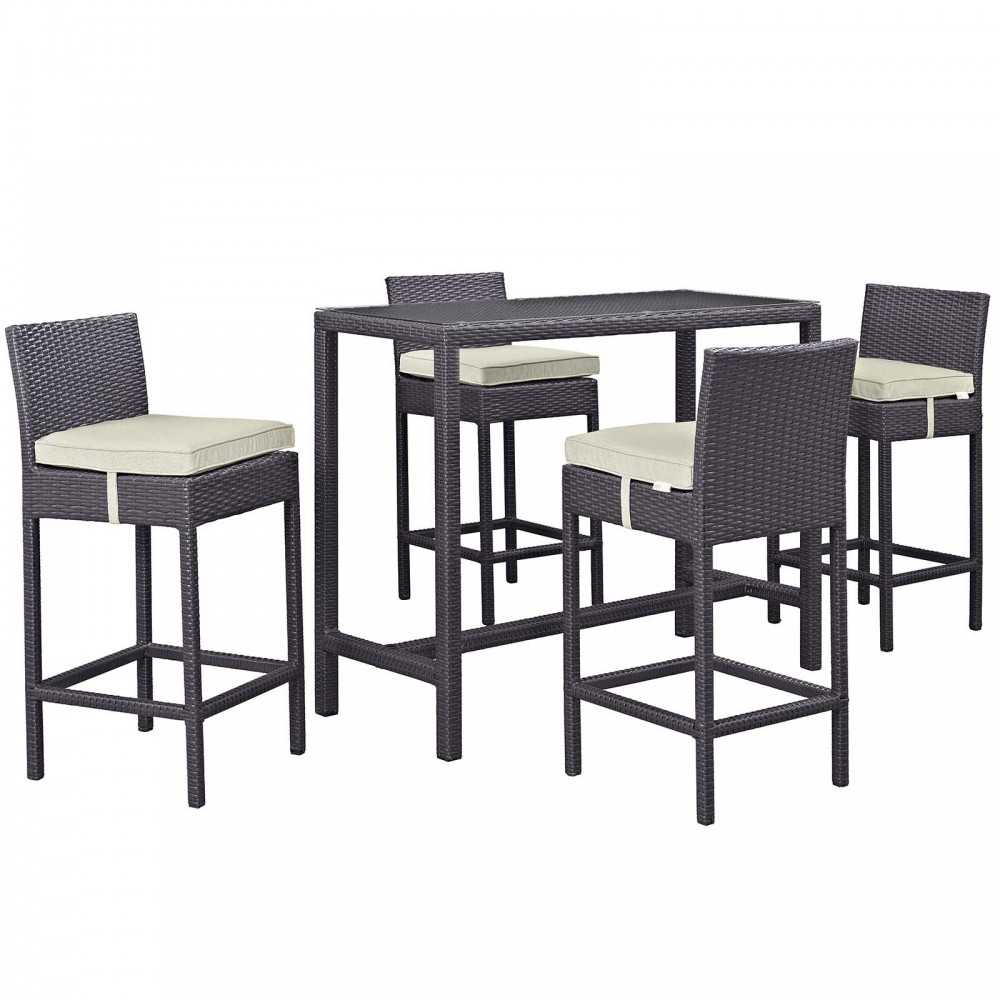 Convene 5 Piece Outdoor Patio Pub Set, Espresso Beige, EEI-1964-EXP-BEI-SET