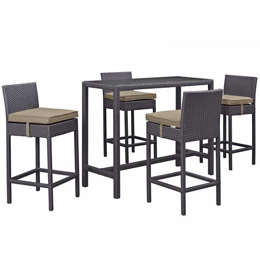 Convene 5 Piece Outdoor Patio Pub Set, Espresso Mocha, EEI-1964-EXP-MOC-SET