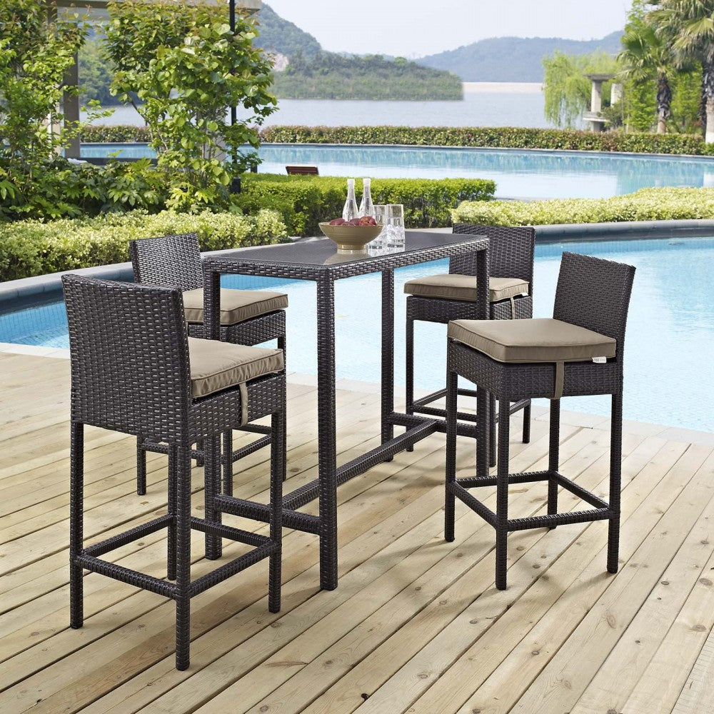 Convene 5 Piece Outdoor Patio Pub Set, Espresso Mocha, EEI-1964-EXP-MOC-SET