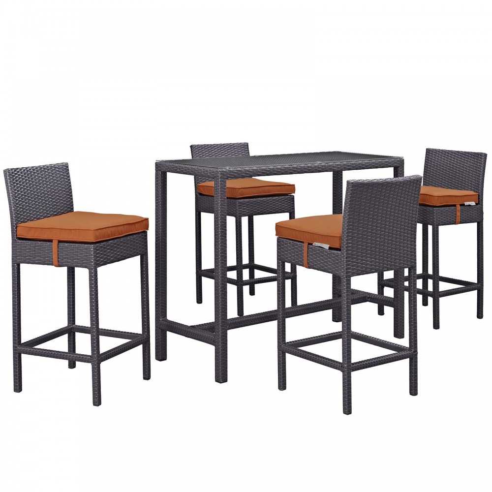 Convene 5 Piece Outdoor Patio Pub Set, Espresso Orange, EEI-1964-EXP-ORA-SET