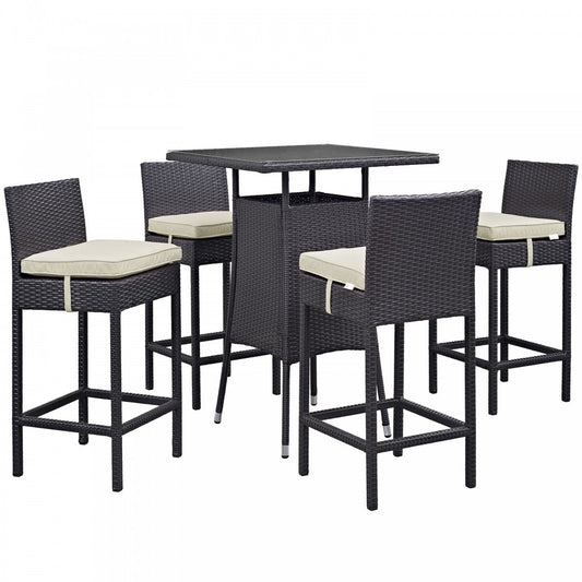 Convene 5 Piece Outdoor Patio Pub Set, Espresso Beige, EEI-1963-EXP-BEI-SET