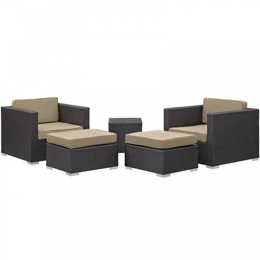 Convene 5 Piece Outdoor Patio Sectional Set, Espresso Mocha, EEI-1809-EXP-MOC-SET