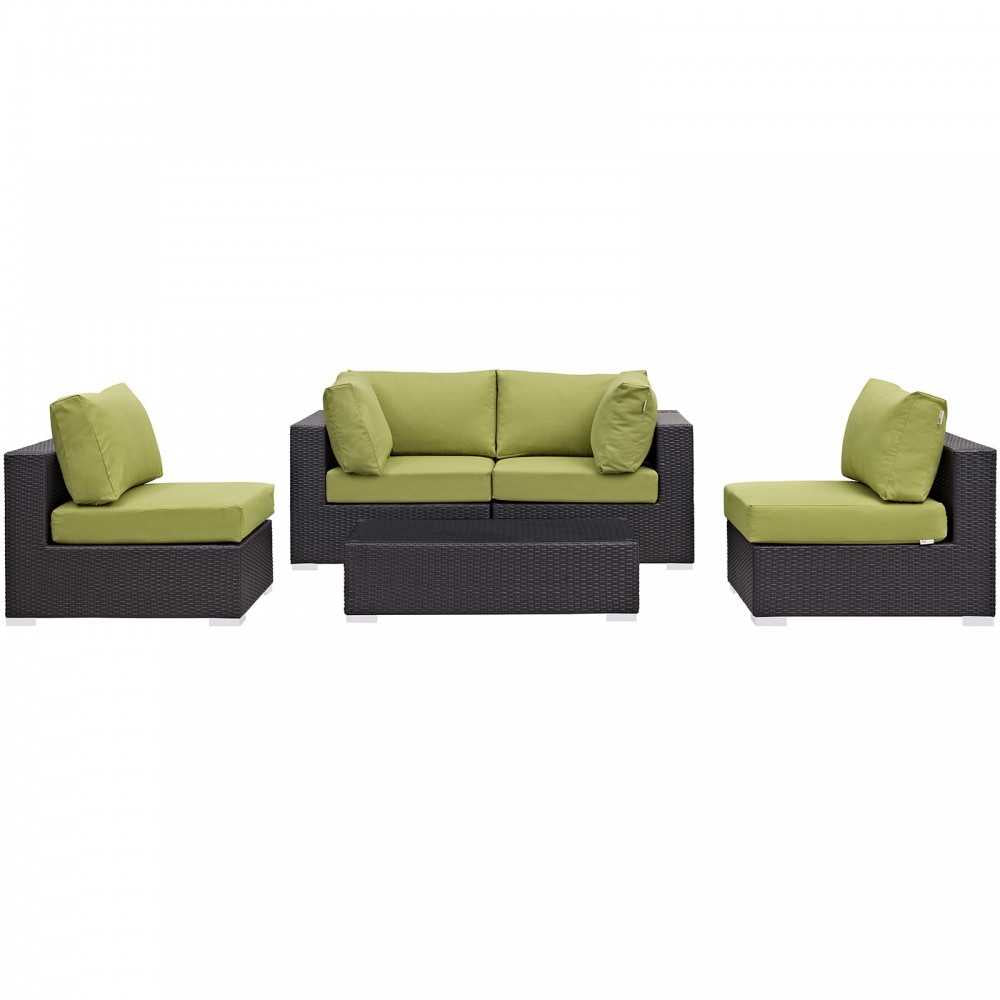 Convene 5 Piece Outdoor Patio Sectional Set, Espresso Peridot, EEI-2163-EXP-PER-SET