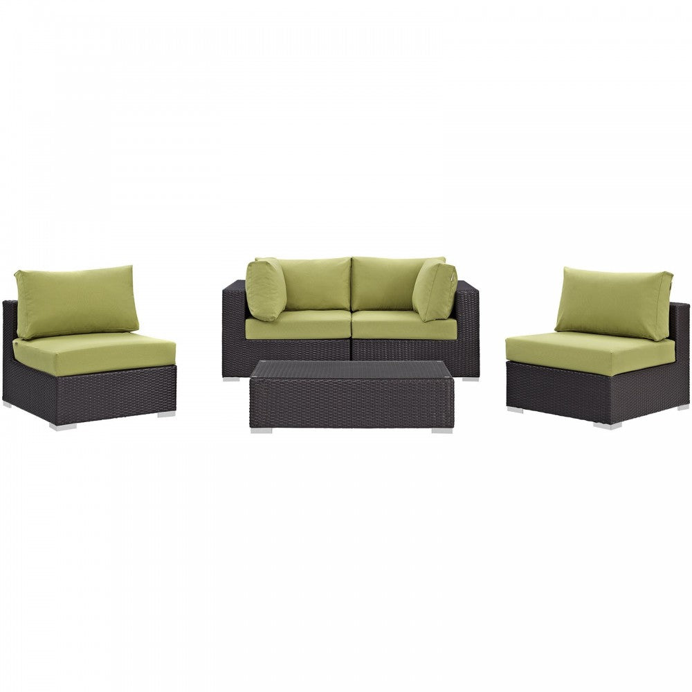 Convene 5 Piece Outdoor Patio Sectional Set, Espresso Peridot, EEI-2163-EXP-PER-SET