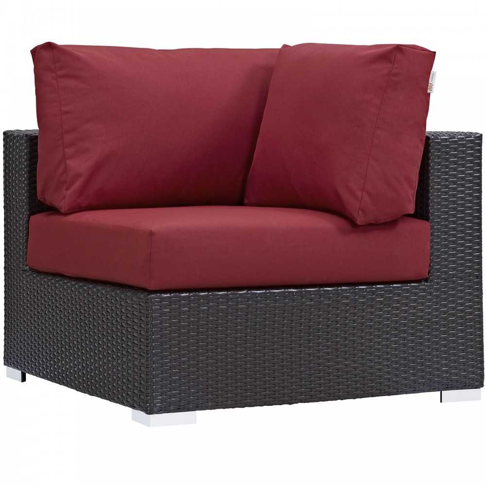 Convene 5 Piece Outdoor Patio Sectional Set, Espresso Red, EEI-2163-EXP-RED-SET