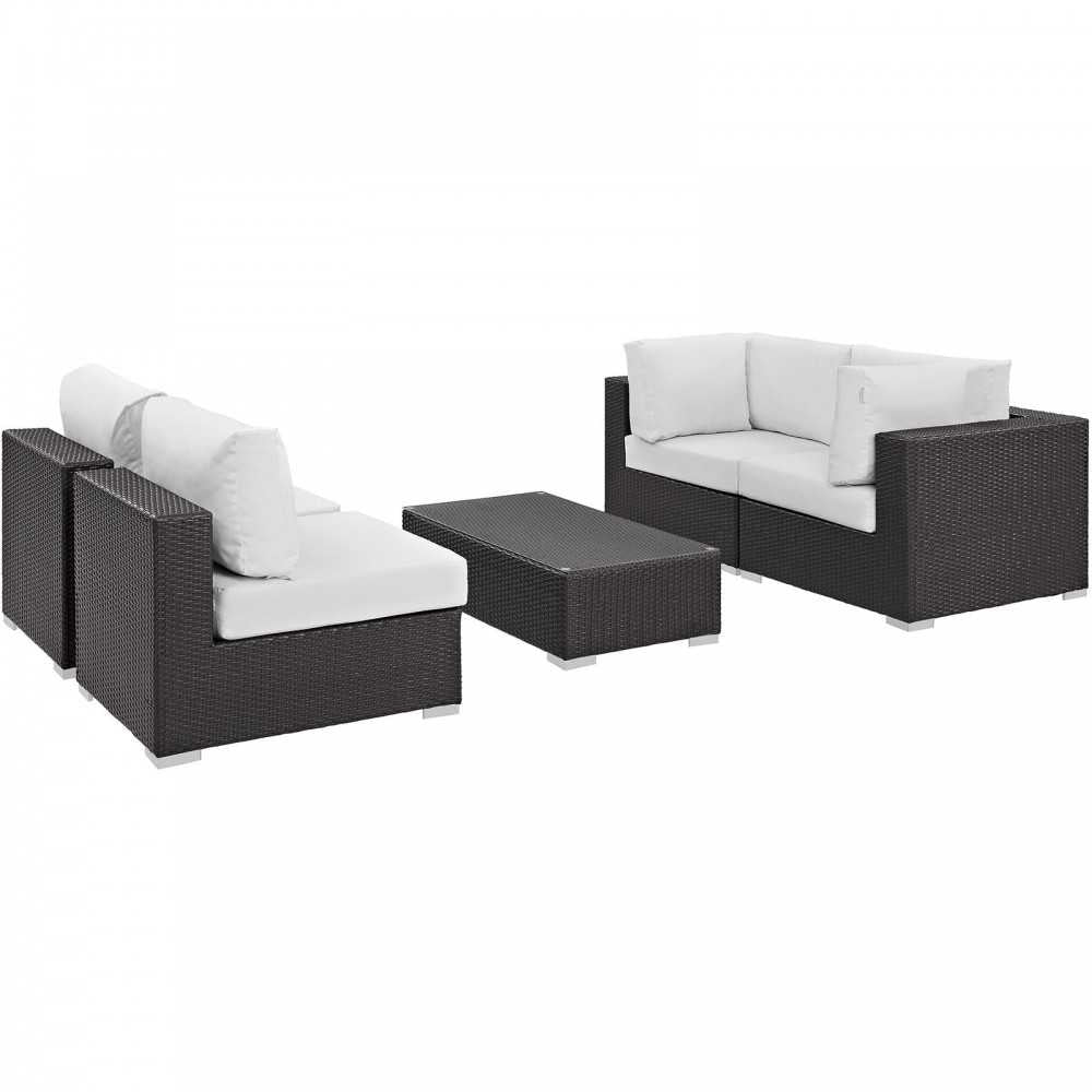 Convene 5 Piece Outdoor Patio Sectional Set, Espresso White, EEI-2163-EXP-WHI-SET