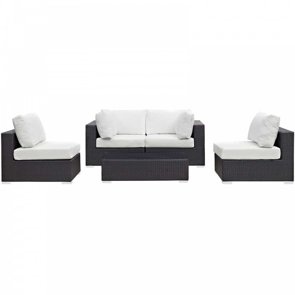 Convene 5 Piece Outdoor Patio Sectional Set, Espresso White, EEI-2163-EXP-WHI-SET