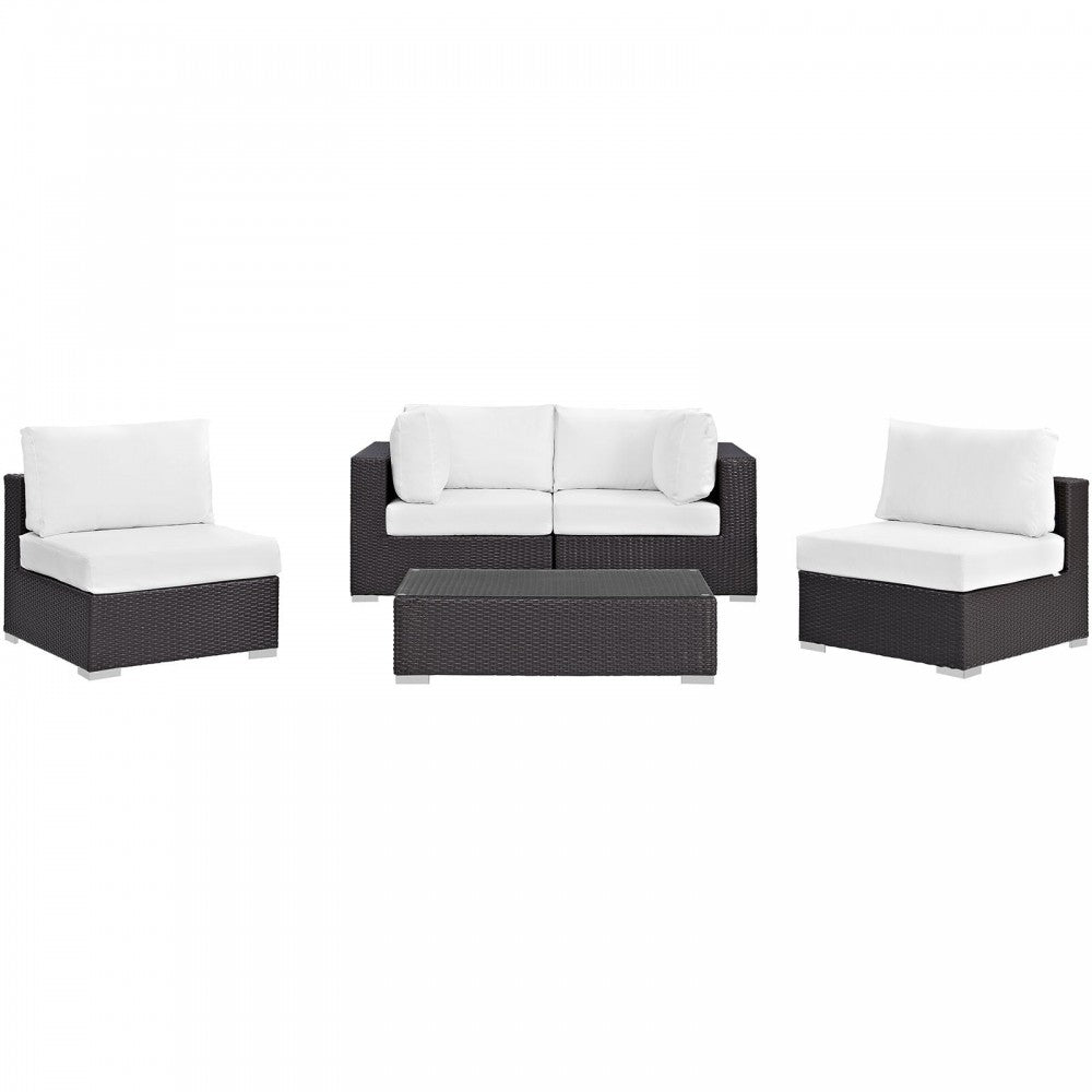 Convene 5 Piece Outdoor Patio Sectional Set, Espresso White, EEI-2163-EXP-WHI-SET