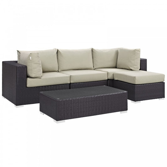 Convene 5 Piece Outdoor Patio Sectional Set, Espresso Beige, EEI-2172-EXP-BEI-SET