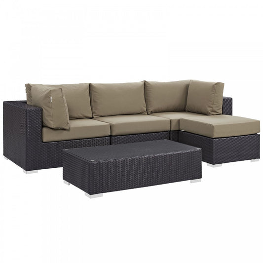 Convene 5 Piece Outdoor Patio Sectional Set, Espresso Mocha, EEI-2172-EXP-MOC-SET