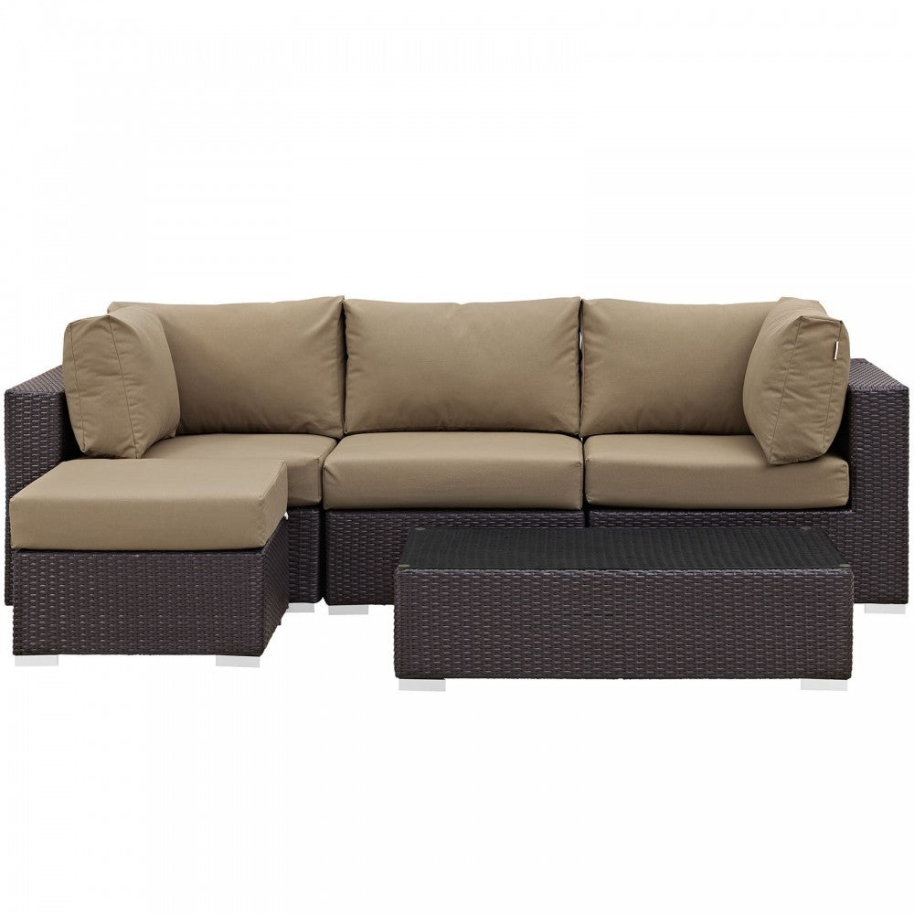 Convene 5 Piece Outdoor Patio Sectional Set, Espresso Mocha, EEI-2172-EXP-MOC-SET