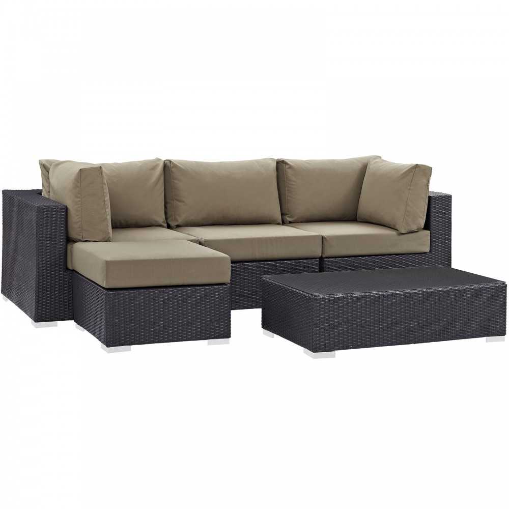 Convene 5 Piece Outdoor Patio Sectional Set, Espresso Mocha, EEI-2172-EXP-MOC-SET