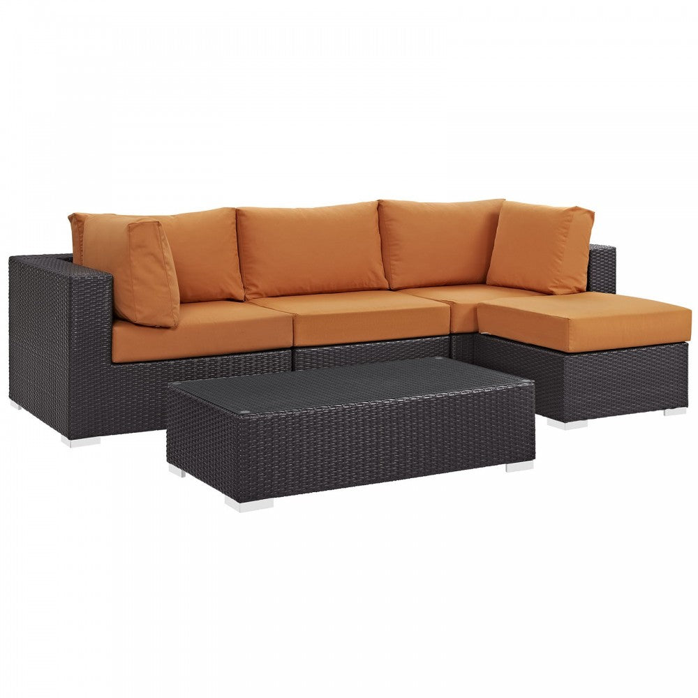 Convene 5 Piece Outdoor Patio Sectional Set, Espresso Orange, EEI-2172-EXP-ORA-SET