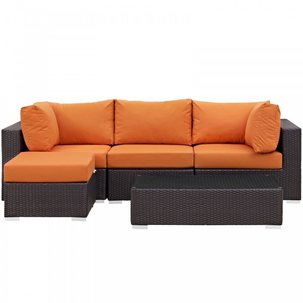 Convene 5 Piece Outdoor Patio Sectional Set, Espresso Orange, EEI-2172-EXP-ORA-SET