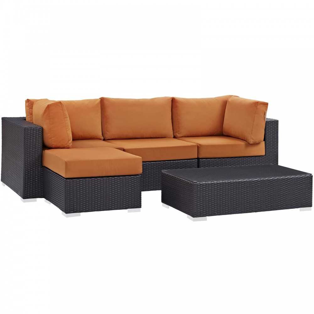 Convene 5 Piece Outdoor Patio Sectional Set, Espresso Orange, EEI-2172-EXP-ORA-SET