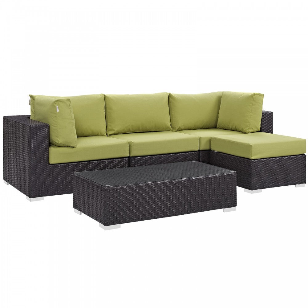 Convene 5 Piece Outdoor Patio Sectional Set, Espresso Peridot, EEI-2172-EXP-PER-SET