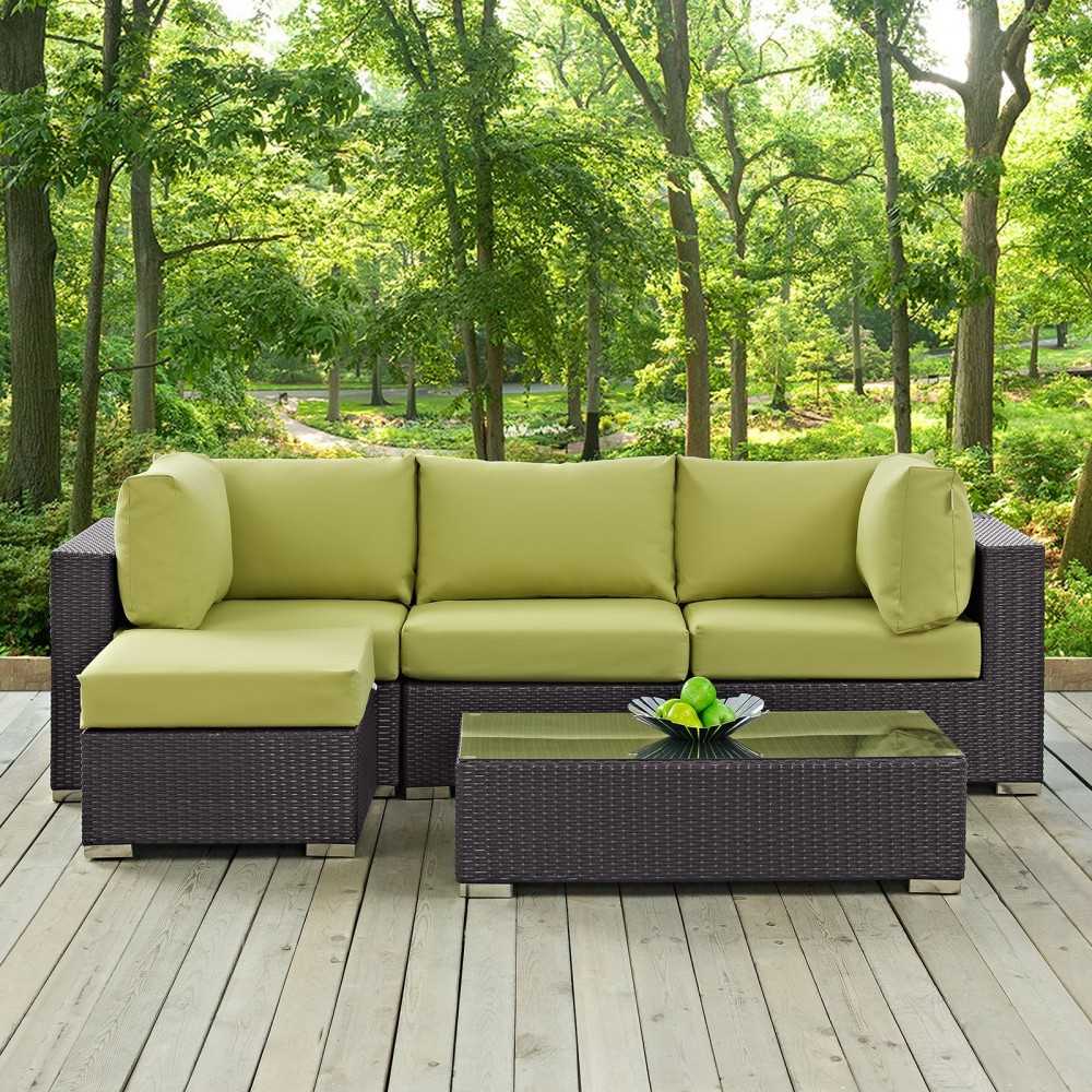 Convene 5 Piece Outdoor Patio Sectional Set, Espresso Peridot, EEI-2172-EXP-PER-SET