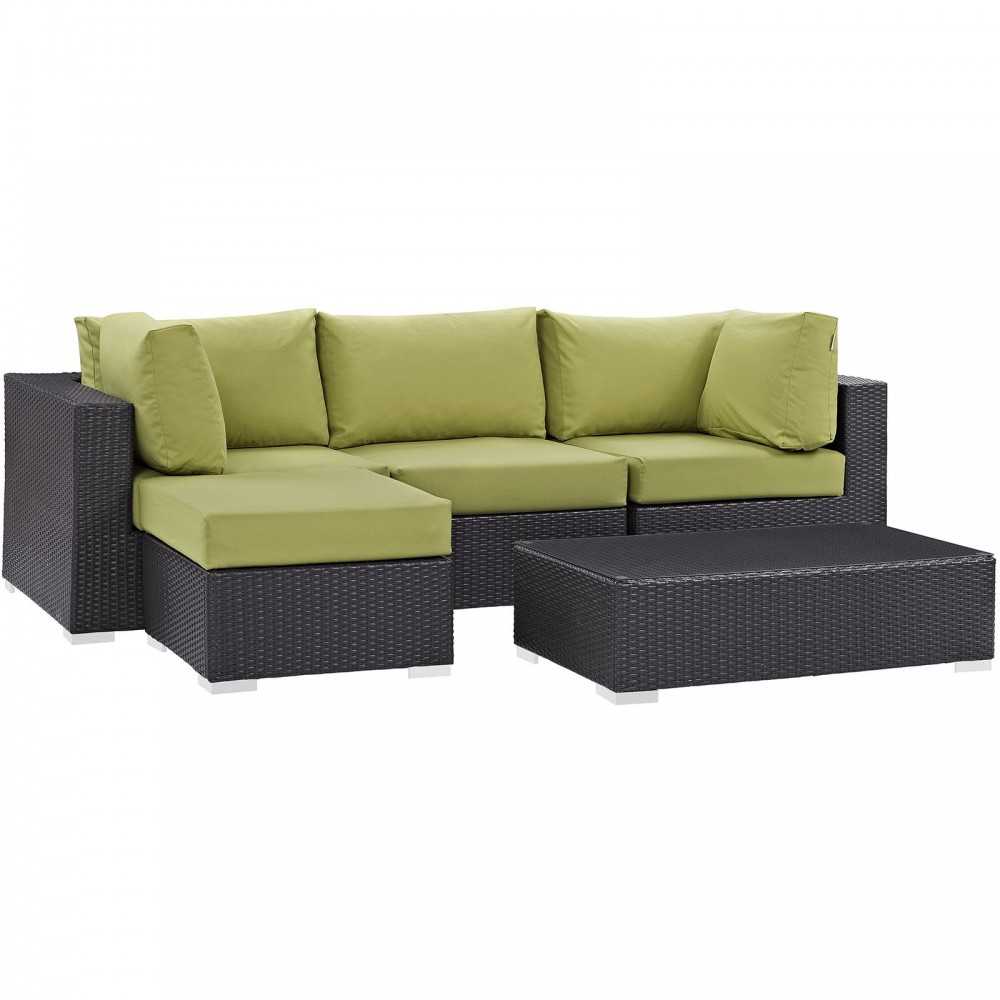 Convene 5 Piece Outdoor Patio Sectional Set, Espresso Peridot, EEI-2172-EXP-PER-SET