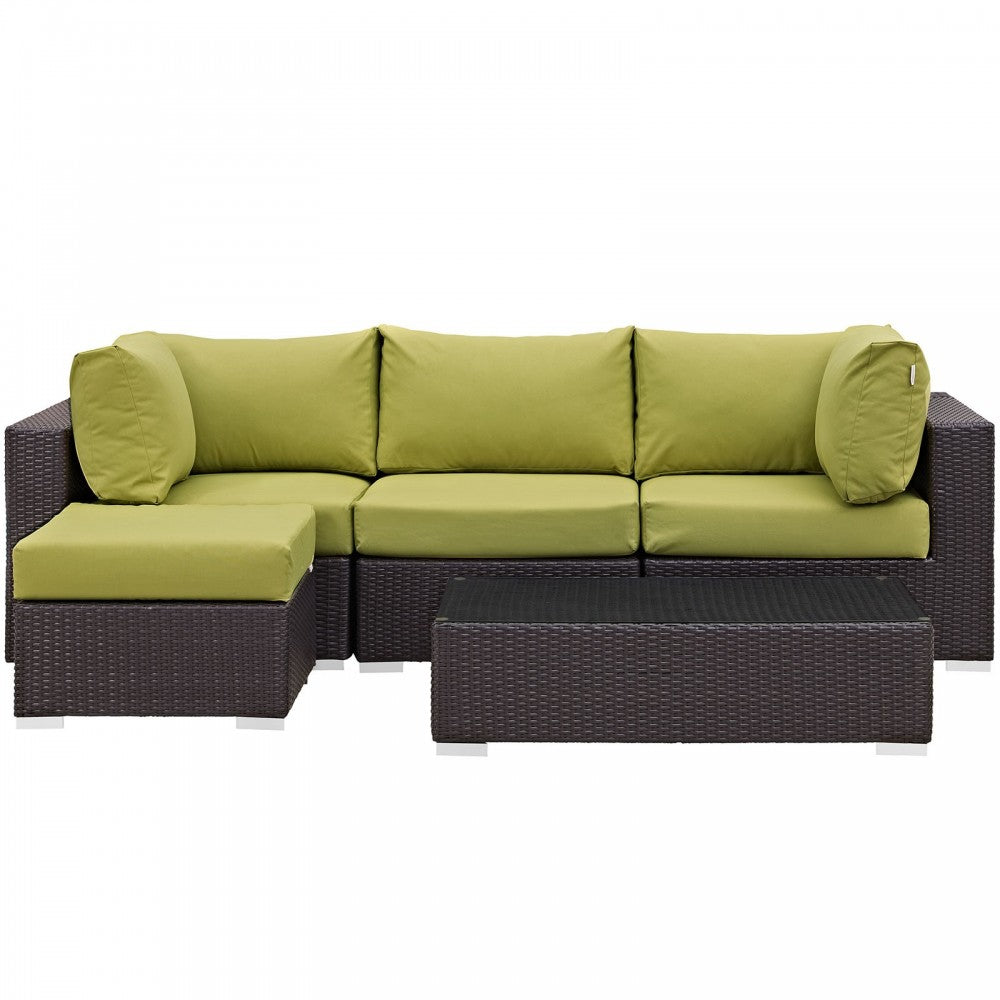 Convene 5 Piece Outdoor Patio Sectional Set, Espresso Peridot, EEI-2172-EXP-PER-SET