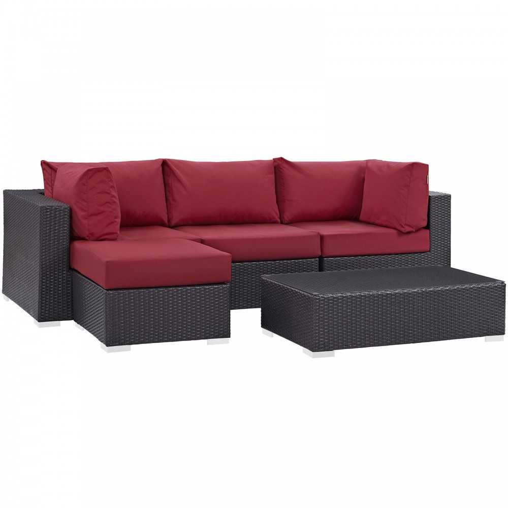 Convene 5 Piece Outdoor Patio Sectional Set, Espresso Red, EEI-2172-EXP-RED-SET