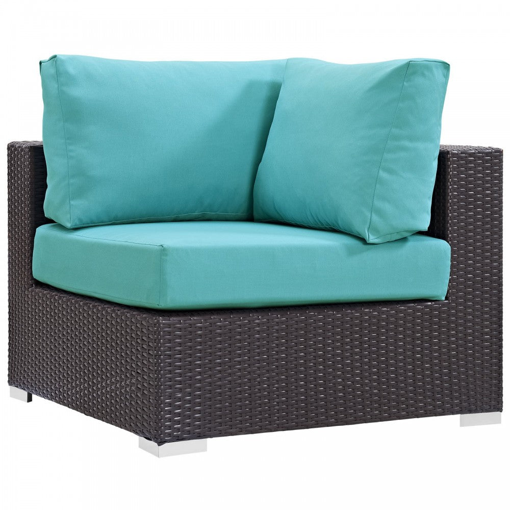 Convene 5 Piece Outdoor Patio Sectional Set, Espresso Turquoise, EEI-2172-EXP-TRQ-SET