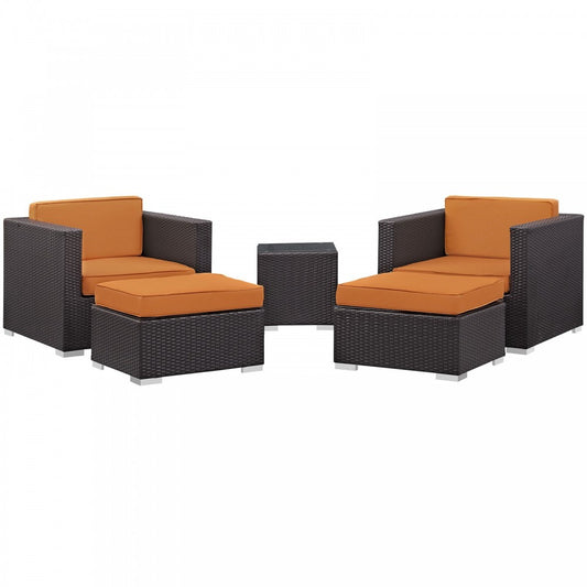 Convene 5 Piece Outdoor Patio Sectional Set, Espresso Orange, EEI-1809-EXP-ORA-SET