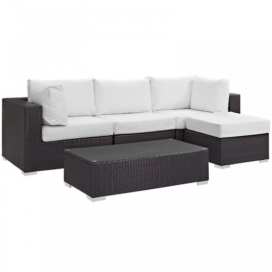 Convene 5 Piece Outdoor Patio Sectional Set, Espresso White, EEI-2172-EXP-WHI-SET