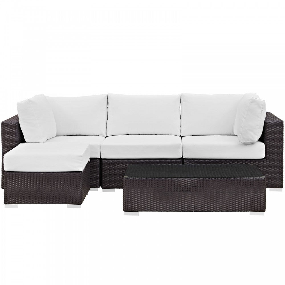 Convene 5 Piece Outdoor Patio Sectional Set, Espresso White, EEI-2172-EXP-WHI-SET