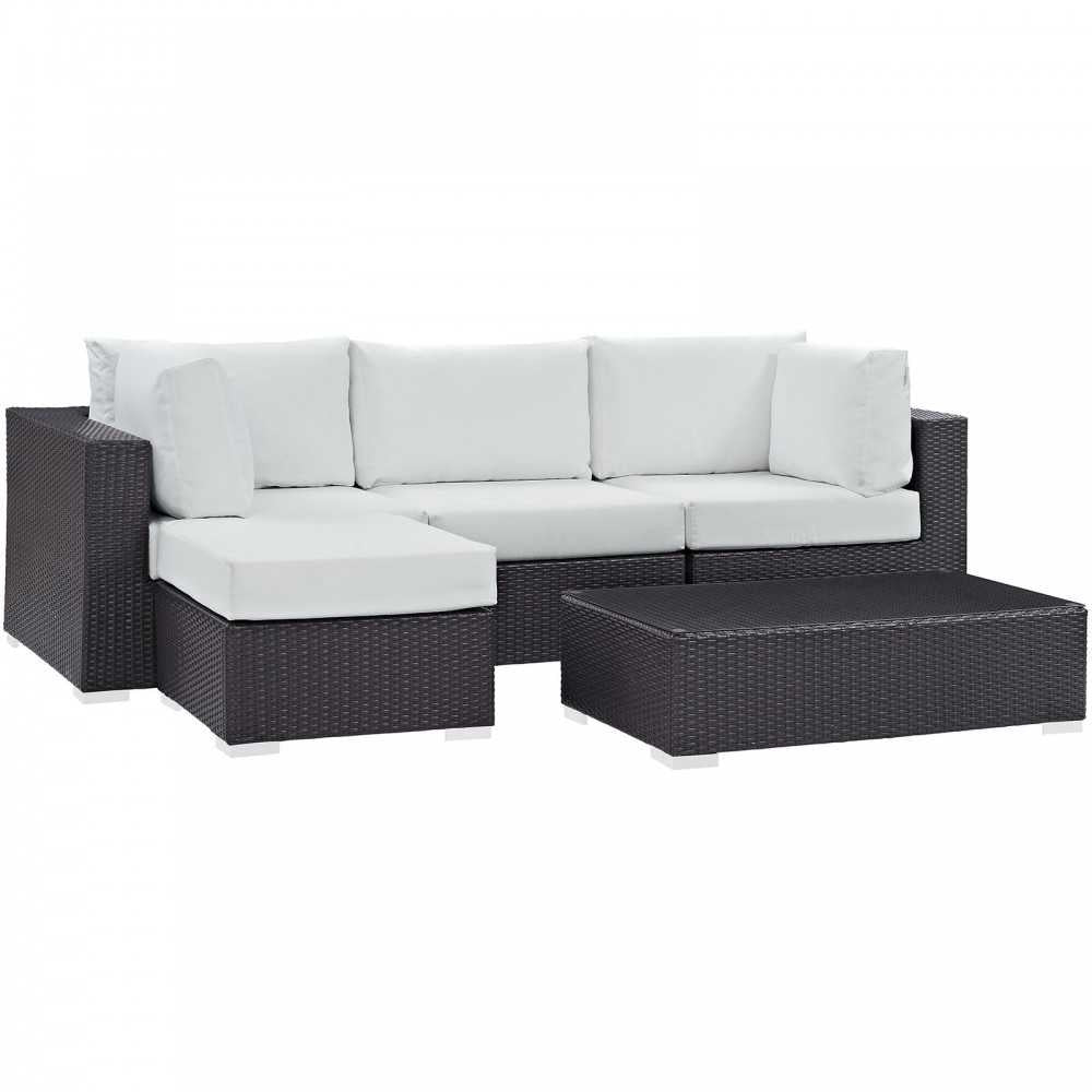 Convene 5 Piece Outdoor Patio Sectional Set, Espresso White, EEI-2172-EXP-WHI-SET