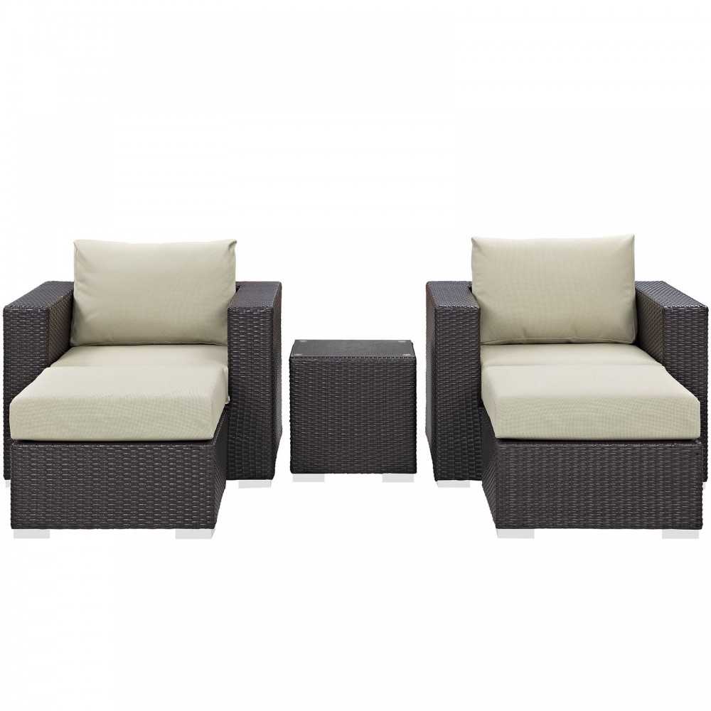 Convene 5 Piece Outdoor Patio Sectional Set, Espresso Beige, EEI-2201-EXP-BEI-SET