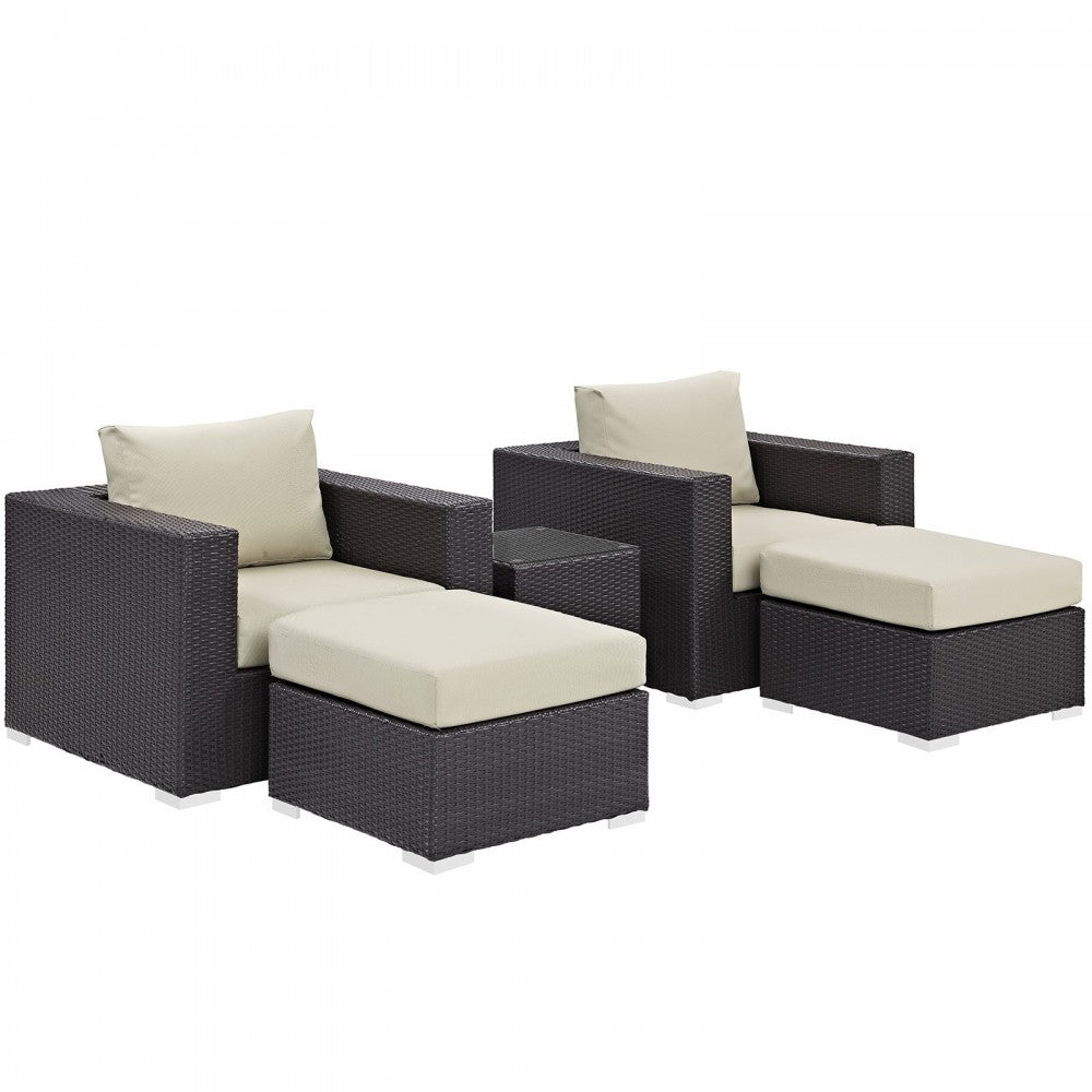 Convene 5 Piece Outdoor Patio Sectional Set, Espresso Beige, EEI-2201-EXP-BEI-SET