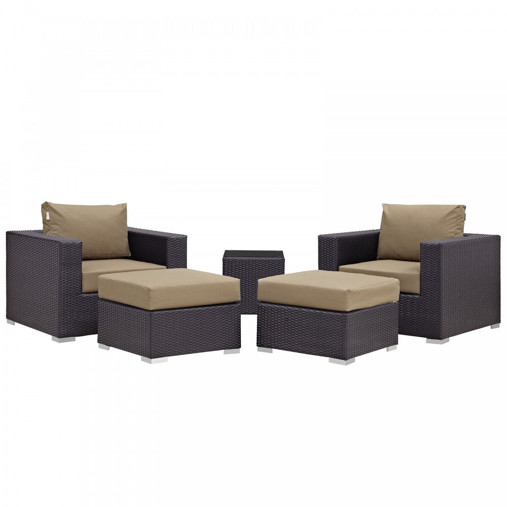 Convene 5 Piece Outdoor Patio Sectional Set, Espresso Mocha, EEI-2201-EXP-MOC-SET