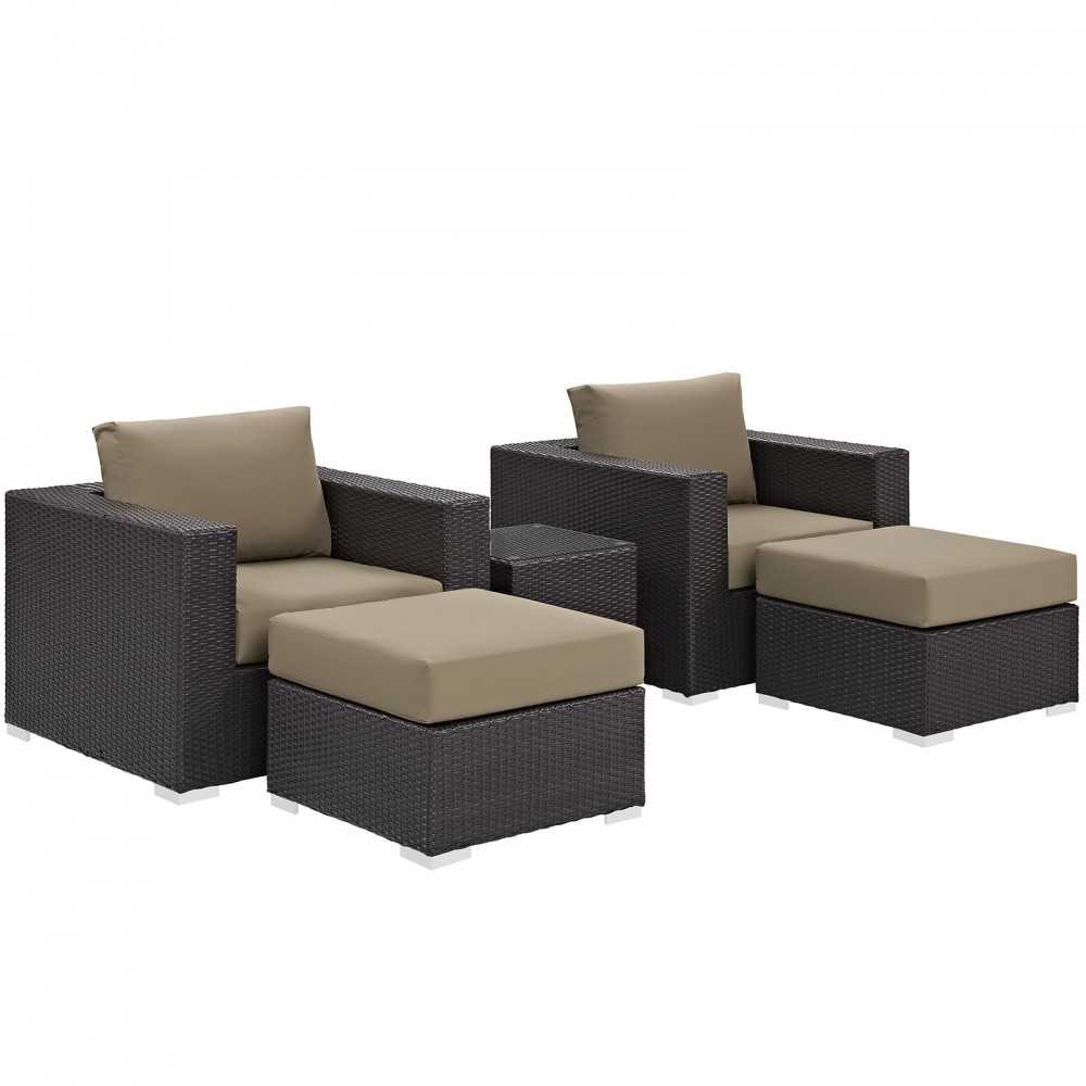 Convene 5 Piece Outdoor Patio Sectional Set, Espresso Mocha, EEI-2201-EXP-MOC-SET