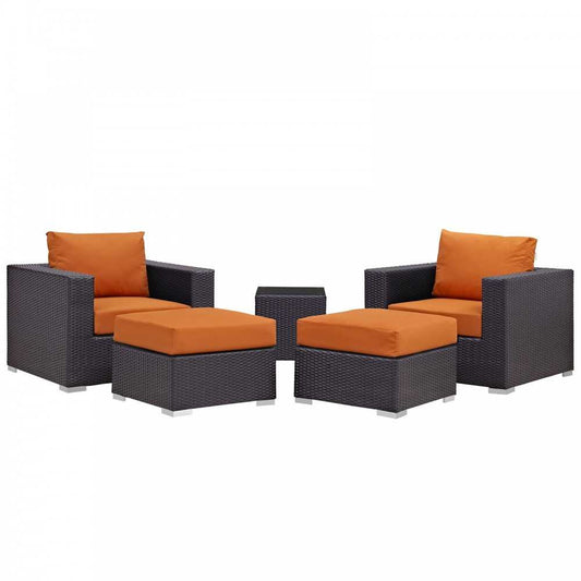 Convene 5 Piece Outdoor Patio Sectional Set, Espresso Orange, EEI-2201-EXP-ORA-SET