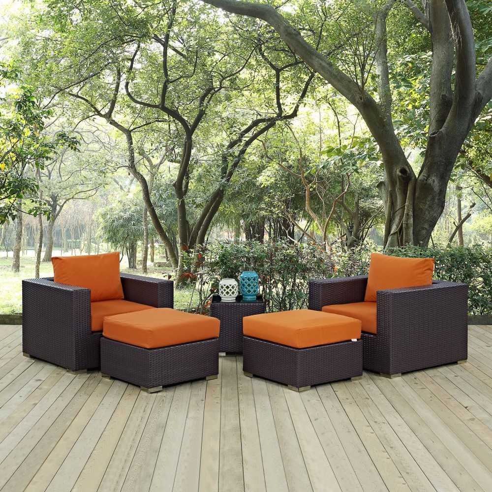 Convene 5 Piece Outdoor Patio Sectional Set, Espresso Orange, EEI-2201-EXP-ORA-SET