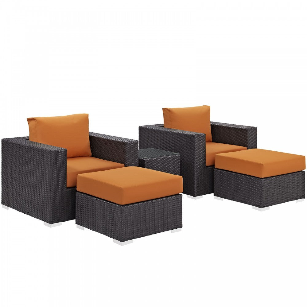 Convene 5 Piece Outdoor Patio Sectional Set, Espresso Orange, EEI-2201-EXP-ORA-SET