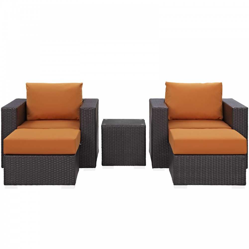 Convene 5 Piece Outdoor Patio Sectional Set, Espresso Orange, EEI-2201-EXP-ORA-SET