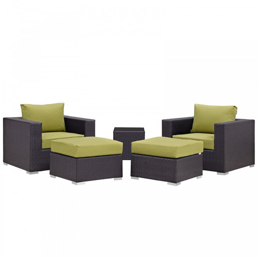 Convene 5 Piece Outdoor Patio Sectional Set, Espresso Peridot, EEI-2201-EXP-PER-SET