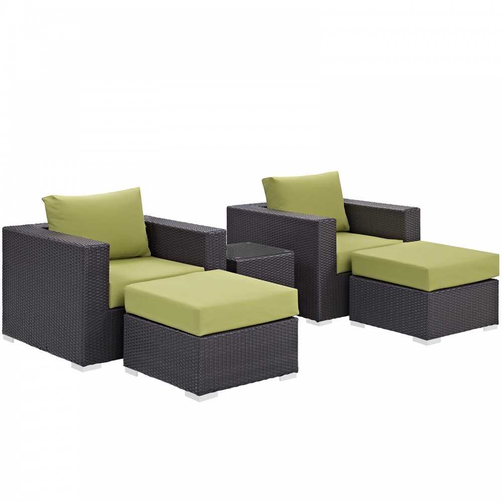 Convene 5 Piece Outdoor Patio Sectional Set, Espresso Peridot, EEI-2201-EXP-PER-SET