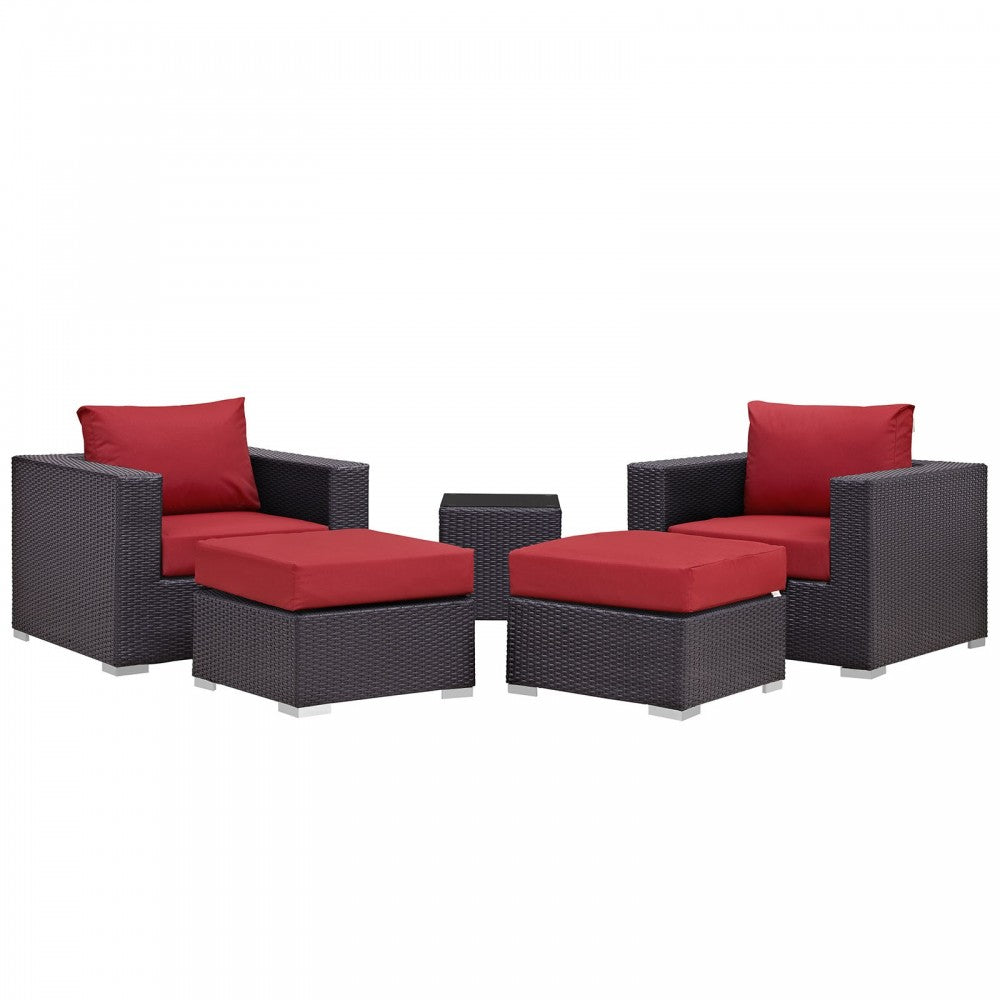 Convene 5 Piece Outdoor Patio Sectional Set, Espresso Red, EEI-2201-EXP-RED-SET