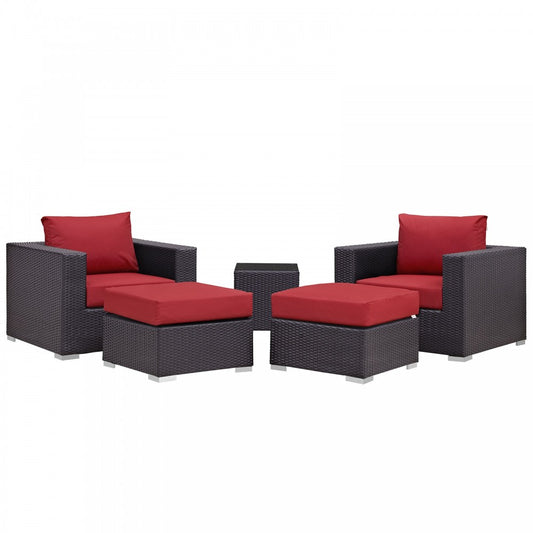 Convene 5 Piece Outdoor Patio Sectional Set, Espresso Red, EEI-2201-EXP-RED-SET