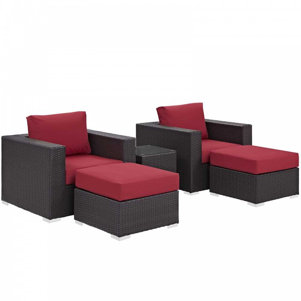 Convene 5 Piece Outdoor Patio Sectional Set, Espresso Red, EEI-2201-EXP-RED-SET