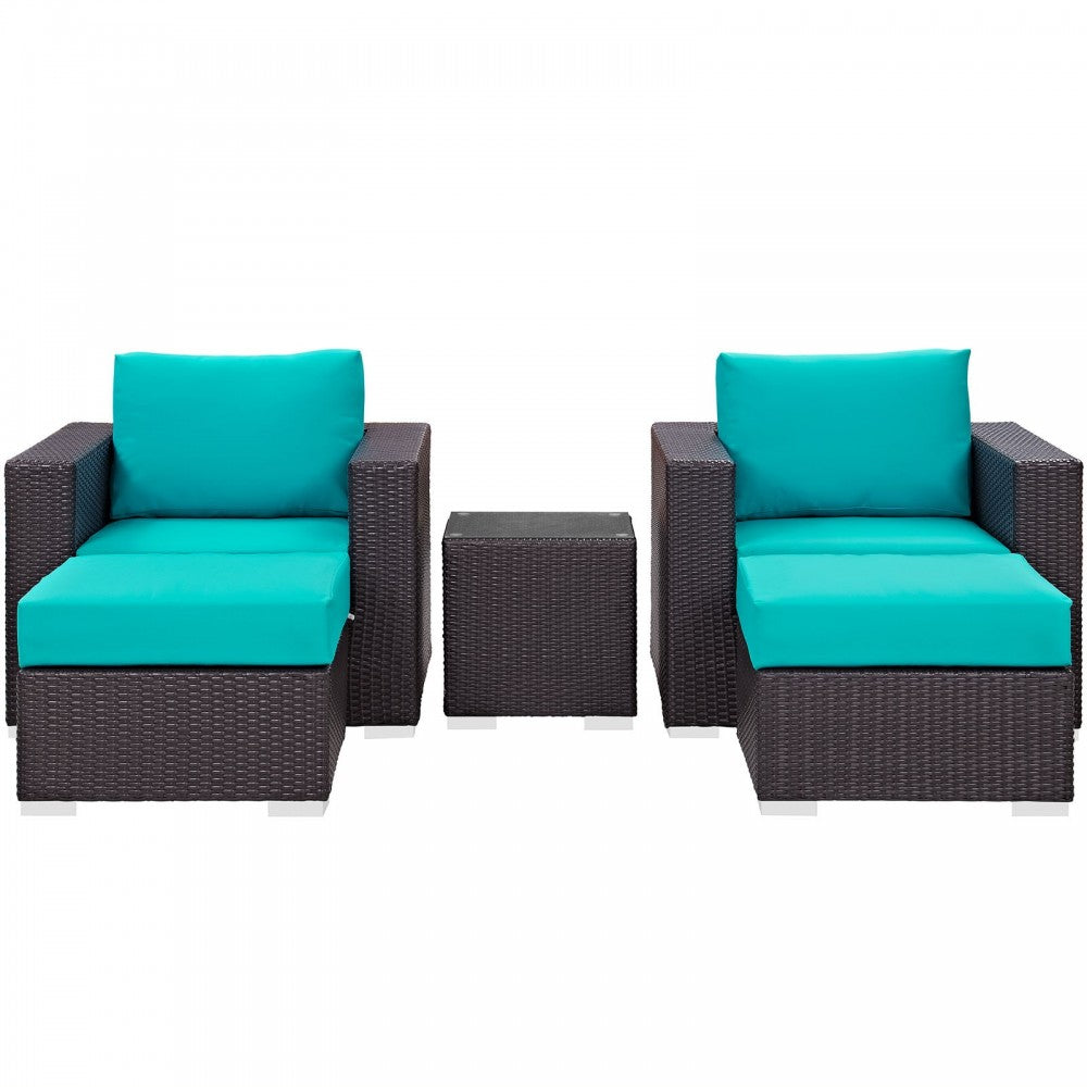 Convene 5 Piece Outdoor Patio Sectional Set, Espresso Turquoise, EEI-2201-EXP-TRQ-SET