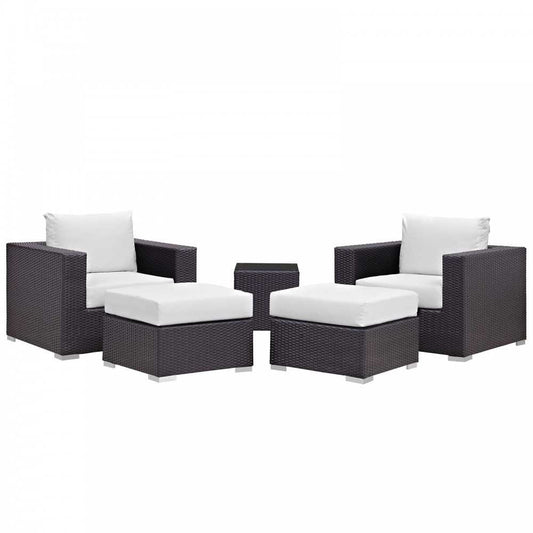 Convene 5 Piece Outdoor Patio Sectional Set, Espresso White, EEI-2201-EXP-WHI-SET