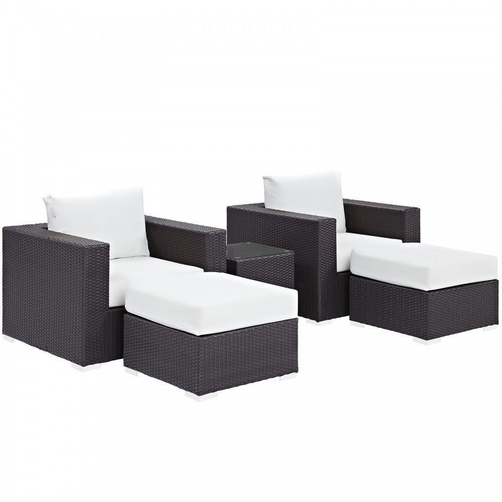 Convene 5 Piece Outdoor Patio Sectional Set, Espresso White, EEI-2201-EXP-WHI-SET