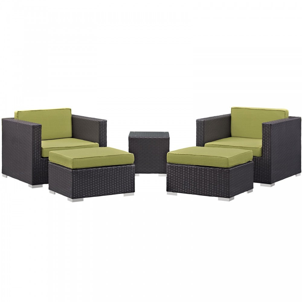Convene 5 Piece Outdoor Patio Sectional Set, Espresso Peridot, EEI-1809-EXP-PER-SET